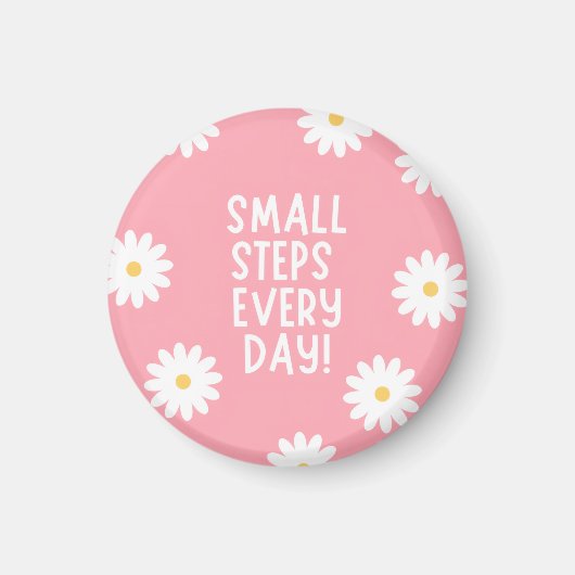 Pink Floral Inspiration – Small Steps Every Day Magneet (Voorkant)