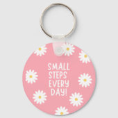 Pink Floral Inspiration – Small Steps Every Day Sleutelhanger (Voorkant)