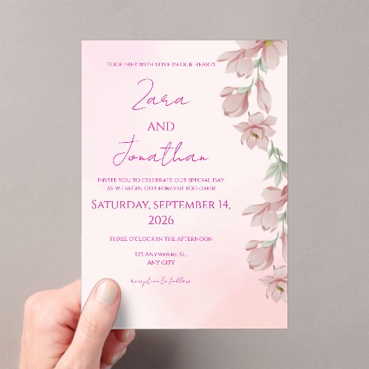 Pink floral invitation acryl uitnodigingen (Insitu (Draagbaar))