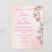 Pink floral invitation kaart (Voorkant / Achterkant)