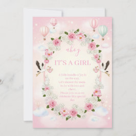 Pink Floral "It's a Girl" Baby Shower Invite  Kaart