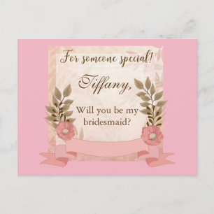 Pink Floral, je wordt mijn bruidsmeisje Uitnodiging Briefkaart
