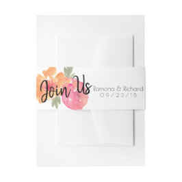 Pink Floral Join Us Wedding flower Belly Band Uitnodigingen Wikkel
