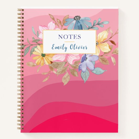 Pink Floral Journal Notes Aangepaste tekst Notitieboek (Voorkant)