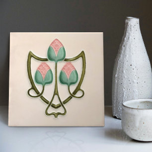 Pink Floral Jugendstil Art Nouveau Repo England Tegeltje
