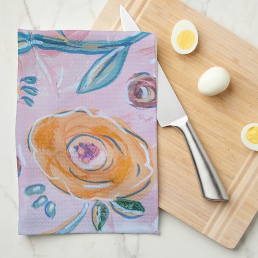 Pink Floral Kitchen Towel Theedoek (Quarter Fold)