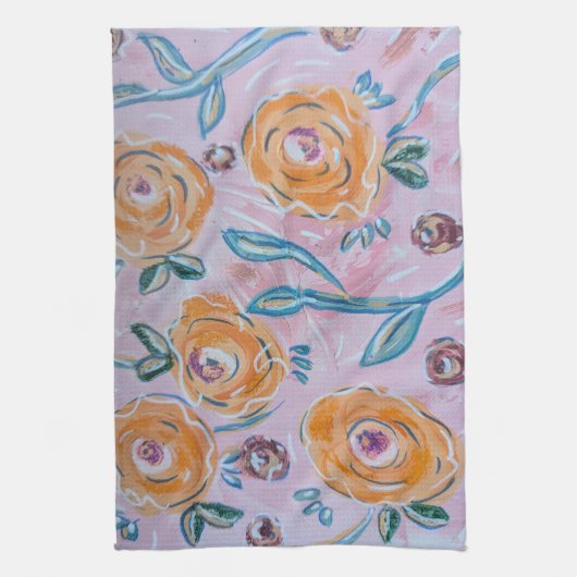 Pink Floral Kitchen Towel Theedoek (Verticaal)