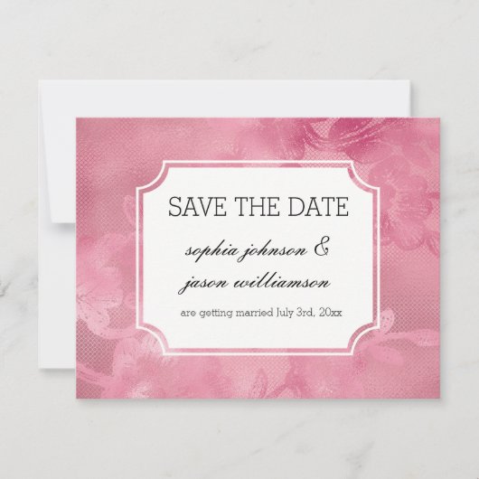 Pink Floral Lace bewaar de datum Save The Date (Voorkant)