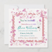 Pink Floral Lace Stork Bridal Shower Invitation | Kaart (Voorkant)