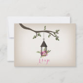 Pink Floral Lantern Tree Wedding R.S.V.P. RSVP Kaartje (Voorkant)