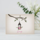 Pink Floral Lantern Tree Wedding R.S.V.P. RSVP Kaartje (Staand voorkant)