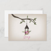 Pink Floral Lantern Tree Wedding R.S.V.P. RSVP Kaartje (Voorkant / Achterkant)