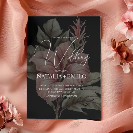 Pink Floral Layered Plant Wedding  Kaart