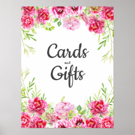 Pink Floral Leaves White Birthday Kaart Gift Poster