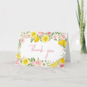Pink Floral Lemon Baby shower Bedankkaart (Voorkant)