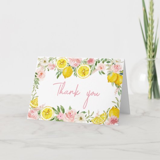 Pink Floral Lemon Baby shower Bedankkaart (Voorkant)