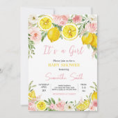 Pink Floral Lemon Baby shower Kaart (Voorkant)