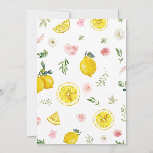 Pink Floral Lemon Baby shower Kaart (Achterkant)