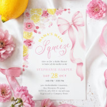 Pink Floral Lemon Baby shower Uitnodiging