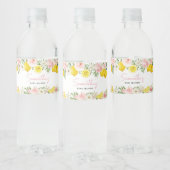 Pink Floral Lemon Baby shower Waterfles Etiket (Flessen)