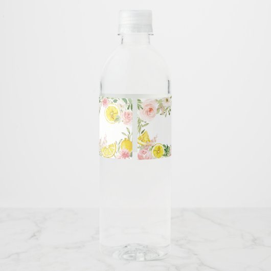 Pink Floral Lemon Baby shower Waterfles Etiket (Achterkant)