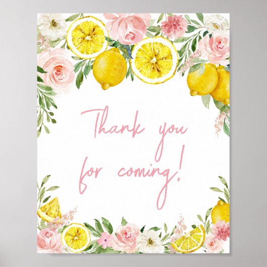Pink Floral Lemon Bedankt voor uw komst Poster (Voorkant)