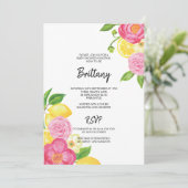 Pink Floral Lemon Gender Neutral Baby shower Kaart (Staand voorkant)