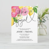 Pink Floral Lemon Summer Engagement Party Heart Kaart (Staand voorkant)