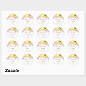 Pink Floral Lemon Verjaardag Baby shower Ronde Sticker (Vel)