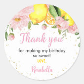 Pink Floral Lemon Verjaardag Baby shower Ronde Sticker (Voorkant)