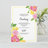 Pink Floral Lemon Vrijgezellenfeest Party Kaart (Staand voorkant)