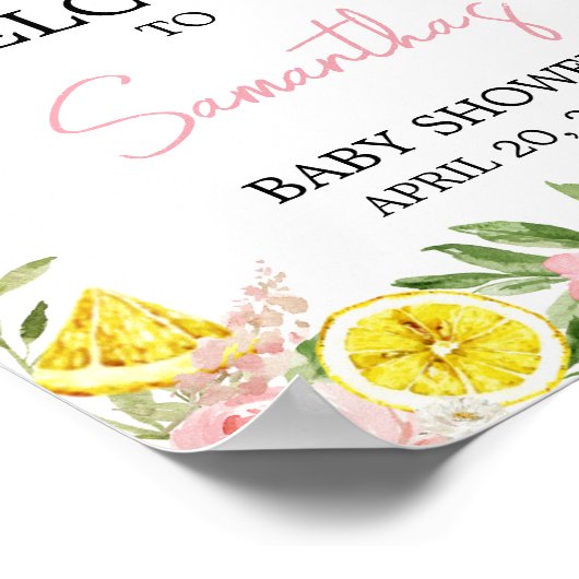 Pink Floral Lemon Welkom Poster (Hoek)