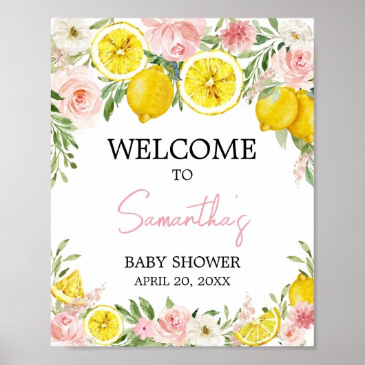 Pink Floral Lemon Welkom Poster (Voorkant)