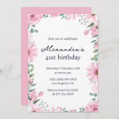 Pink Floral Lijst 41ste verjaardag Kaart (Voorkant / Achterkant)