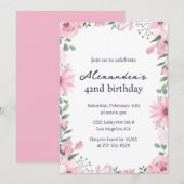 Pink Floral Lijst 42e verjaardag Kaart (Voorkant / Achterkant)