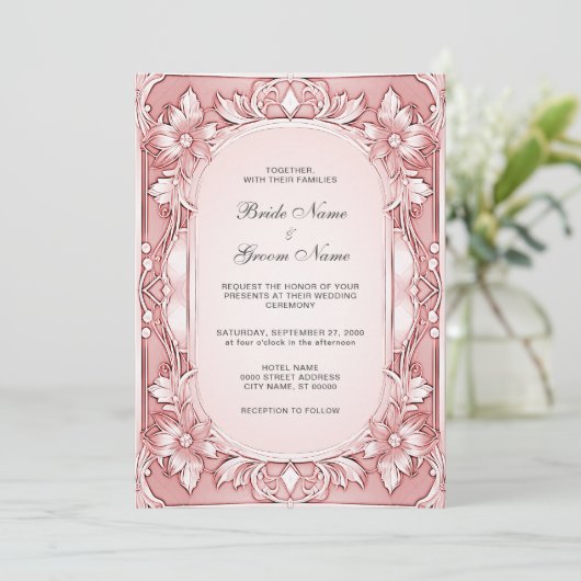 Pink Floral Lijst Weddenschap Kaart (Staand voorkant)
