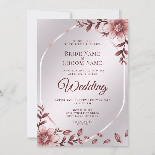 Pink Floral Lijst Weddenschap Kaart (Voorkant)