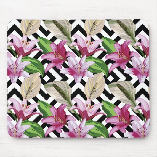 Pink Floral Lily Muismat (Voorkant)