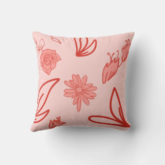 Pink Floral Line Art Pattern Kussen