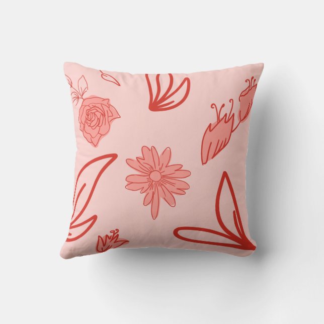 Pink Floral Line Art Pattern Kussen (Achterkant)
