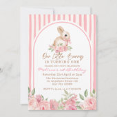 Pink Floral Little Bunny Turning One Birthday  Kaart (Voorkant)