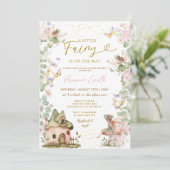 Pink Floral Little Fairy Baby Shower  Kaart (Staand voorkant)