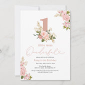 Pink Floral Little Miss Onederful 1e verjaardag Kaart (Voorkant)