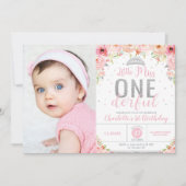 Pink Floral Little Miss Onederful 1e verjaardag Kaart (Voorkant)