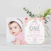 Pink Floral Little Miss Onederful 1e verjaardag Kaart (Staand voorkant)