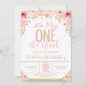 Pink Floral Little Miss Onederful 1e verjaardag Kaart (Voorkant)