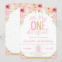 Pink Floral Little Miss Onederful 1e verjaardag