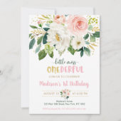 Pink Floral Little Miss Onederful First Birthday Kaart (Voorkant)