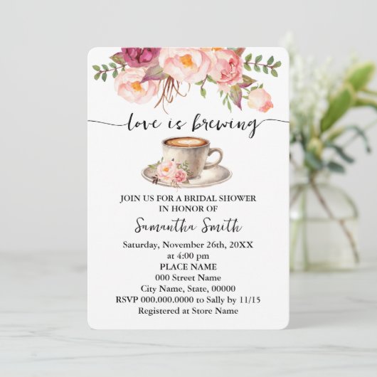 Pink Floral Love is het brouwen van Vrijgezellenfe Kaart (Staand voorkant)