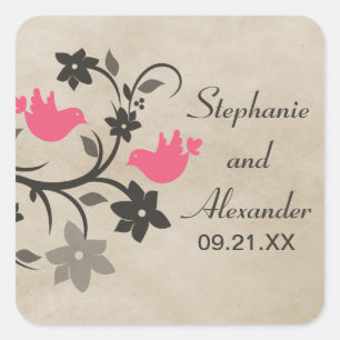 Pink Floral Lovevogels Wedding Stickers